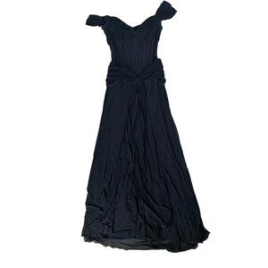 Vicky Tiel Couture Black Off-Shoulder Ruched Evening Gown Made In France size 12
